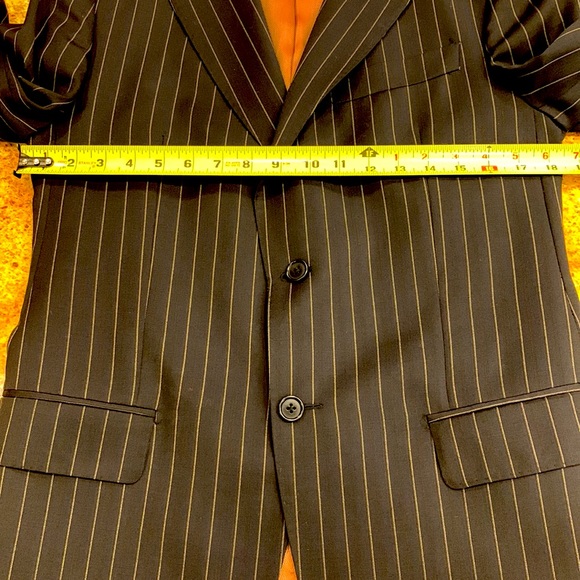 TOMBOLINI MENS WOOL TWO BUTTON SUIT WITH THIN STRIPING AND DOUBLE BACK VENT - Picture 7 of 13